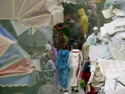 MS Shot of Busy Medina market lane during day / Fez, Fes-Boulemane, Morocco Stock Footage