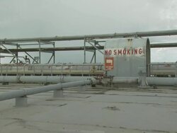 No smoking sign on oil production platform, Australia Stock Footage