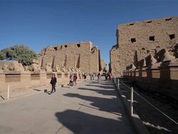 ROW OF SPHINXES AND TEMPLE OF AMUN ENTRANCE Stock Footage