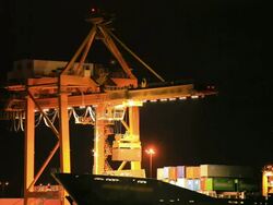 Cargo Ship working at Terminal Night Stock Footage