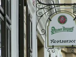 MS View of restaurant sign / Prague, Hlavni mesto Praha, Czech Republic Stock Footage