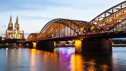 Cologne Cathedral with bridge Stock Footage