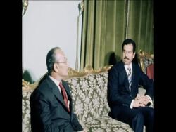 UPITN 17 2 77 SADDAM HUSSEIN MEETS MALAYSIAN PRIME MINISTER DATUK HUSSEIN BINN ONN News Clip