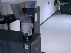 MS PAN digital cinema projector installation in theater projection booth showing 3D movies  Stock Footage