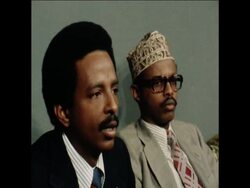SYND 23 9 77 SOMALI MINISTER OF MINES HUSSEIN QASSIM SPEAKING AT A PRESS CONFERENCE IN NAIROBI News Clip