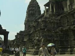 Tilt Up Shot Angkor Wat Architecture Siem Reap Cambodia Stock Footage