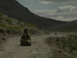 Pull Back Reveal Block Shot Pilgrim Performing Circumambulation Lhasa Tibet China Stock Footage