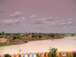 Scenic shots of the port at Mopti on the Inner Niger River Delta Stock Footage