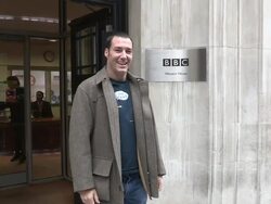 Mark Andrews sighted leaving BBC Radio Two Stock Footage