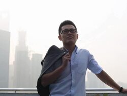 Business man and high  office building Stock Footage