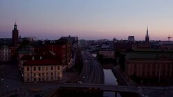 AERIAL: Stockholm city at sunset Stock Footage