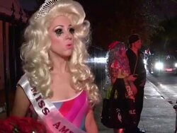 Bonnie McKee as Evil Miss America 1984 on celebrating Katy Perry's 30th birthday in Morocco at the 2014 Just Jared Halloween Party at No Vacancy in Hollywood Stock Footage
