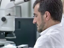 MS DS Male Scientist Working On A Computer Stock Footage