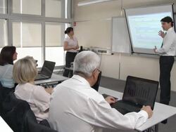 HD DOLLY: Business Software Seminar Stock Footage