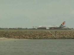 Jetstar Airbus commercial airliner, Sydney Airport, Australia Stock Footage