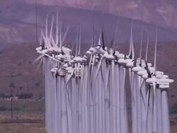 Aerial TS CU of wind farm in desert / Tehachapi Pass, California, United States. Stock Footage