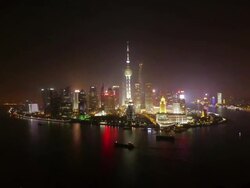 Shanghai Skyline at night - TimelapsePudong, Huangpu River, Oriental Pearl Tower, Jin Mao Tower, Shanghai International Finance Centre, Shanghai World Financial Center, China Stock Footage