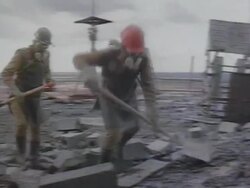 Chernobyl disaster: liquidators at work on April 26, 1986 Stock Footage