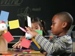 PAN Multi Ethnic Group of School Children Making Model Windmills / Richmond, Virgnia, USA Stock Footage
