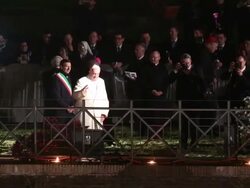 EVENT CAPSULE CLEAN - Pope Francis Leads The Way of The Cross at Colosseum on April 18, 2014 in Rome, Italy. (Footage by Giulio Origlia/Getty Images) Stock Footage
