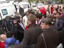 Ed Miliband getting egged by man News Clip