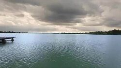 Aerial view of pier on Palic Lake Stock Footage