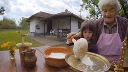 Cooking With Grandma-Beautiful Little Girl Learns How To Make Cookies in The Bright-lit Vintage Kitchen Stock Footage