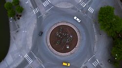 AERIAL: A roundabout, Eskilstuna city Stock Footage