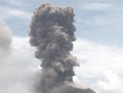 Close up of volcanic ash cloud erupting from volcano, Krakatoa, Indonesia, November 2010 Stock Footage