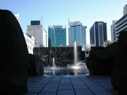Water fountain in city Stock Footage