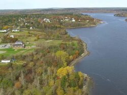 WS ARIEAL Coastline of Petroglyphs / Maine, United States Stock Footage
