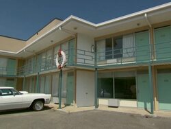 MS Lorraine Motel with vintage motor cars parking outside / Memphis, Tennessee, United States Stock Footage