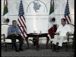 Bush bilats with Fox on immigration and Harper on lumber and Iraq News Clip