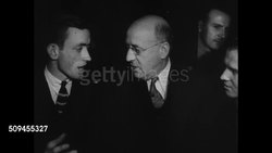 1936: WASHINGTON, D.C.: Senate subway. Students riding in Senate subway car w/ Senator Lewis, riding w/ Senator Rush Holt, riding w/ Elmer Thomas. Two Princeton students in Congressman Maverick's office, SOT asking for his support, Maverick agrees. Instructional Video