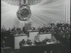 German chancellor Adolf Hitler gives a speech suppressing civil liberties to Parliament in Reichstag, Germany. News Clip