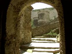 MS POV Shot of David gareja cave monastery complex / Davit Gareja, kakheti, Georgia  Stock Footage