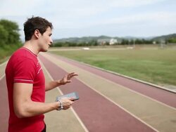 Personal trainer training two athlet girls Stock Footage