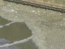 CU Shot of Impure water in clarifying basin at purification plant / Konz, Rhineland-Palatinate, Germany Stock Footage