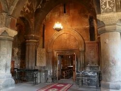 Saghmosavank monastery, interior view of the church Stock Footage