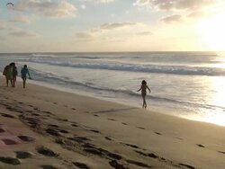 MS View of People walking on beach near Santa Maria / Santa Maria, Sal, Cape Verde Stock Footage