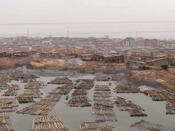 WS Logs flotting on water / Lagos, Nigeria Stock Footage