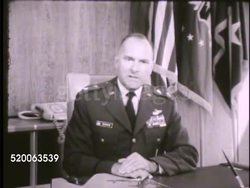 1963: ROBERT H. WARREN: INT MS United States Air Force Academy Superintendent Robert Warren sitting in office talking to camera about looking for candidates showing high academic standings, leadership ability, good physical condition, motivation. Instructional Video