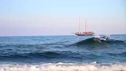 Traveling sailboat on sea Stock Footage