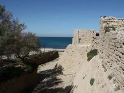 Crusader Walls, Moat, Caesarea, Israel Stock Footage