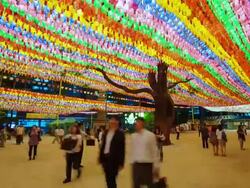 MS T/L People at Lantern Festival in Jogyesa Temple / Seoul, South Korea Stock Footage