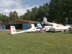 WS T/L View of sailplanes at airport / Konz-koenen, Rhineland-Palatinate, Germany Stock Footage