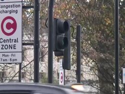 Traffic Control and Climate Change: Congestion Pricing Sign Stock Footage