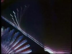 Space capsule point of view of parachutes opening / Skylab Stock Footage