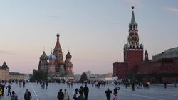 St Basils Cathedral and the Kremlin in Red Square, Moscow, Russia Stock Footage