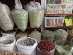 MS TD Bags of spices at outdoor spice market / Dubai, United Arab Emirates Stock Footage